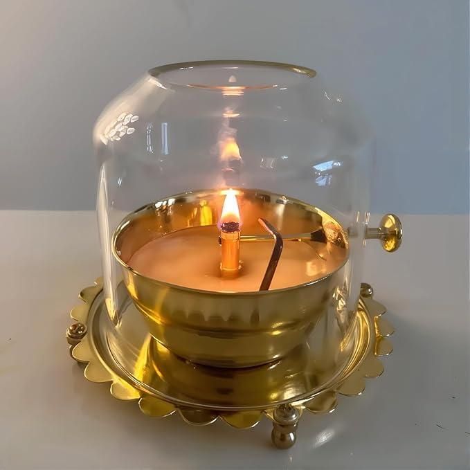 Golden Brass Akhand Diya Oil Lamp with Rotating Wick - Cartina.in